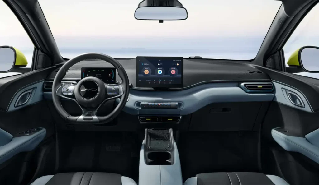 Interior of BYD Seagull with digital dashboard