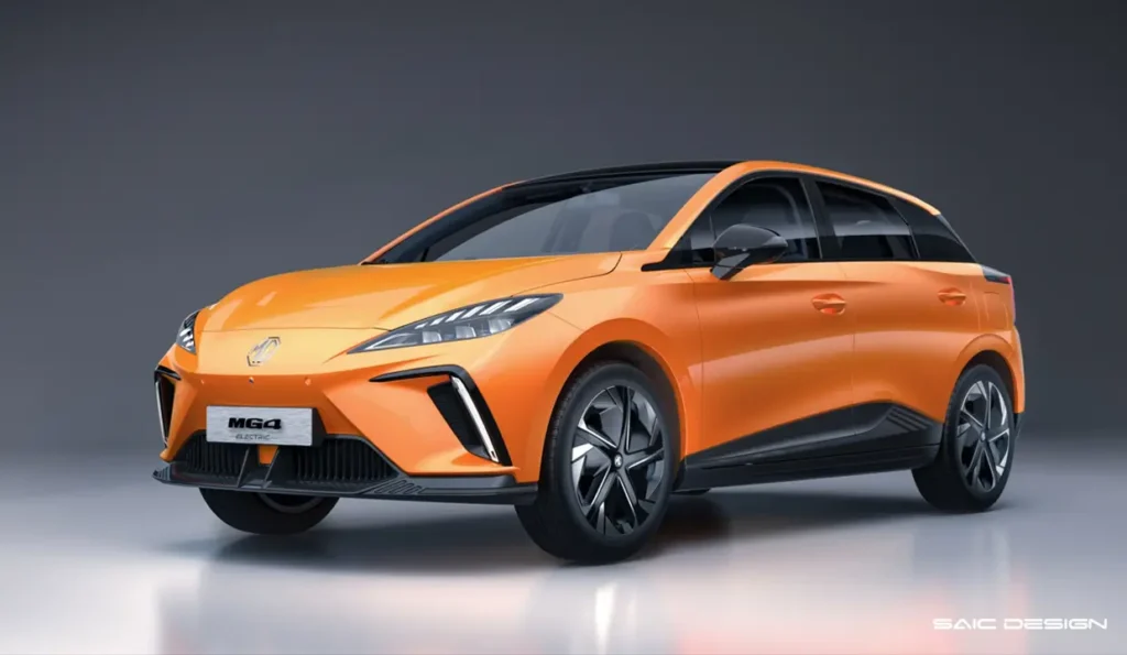 MG 4 EV front three-quarter view in orange