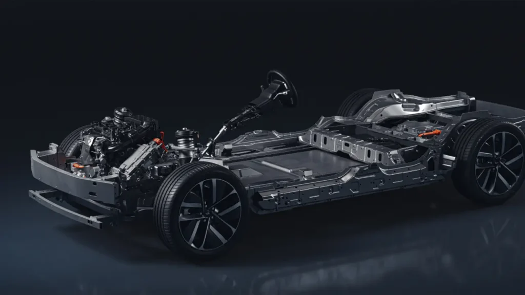 Li L8 hybrid SUV chassis with electric and petrol powertrain