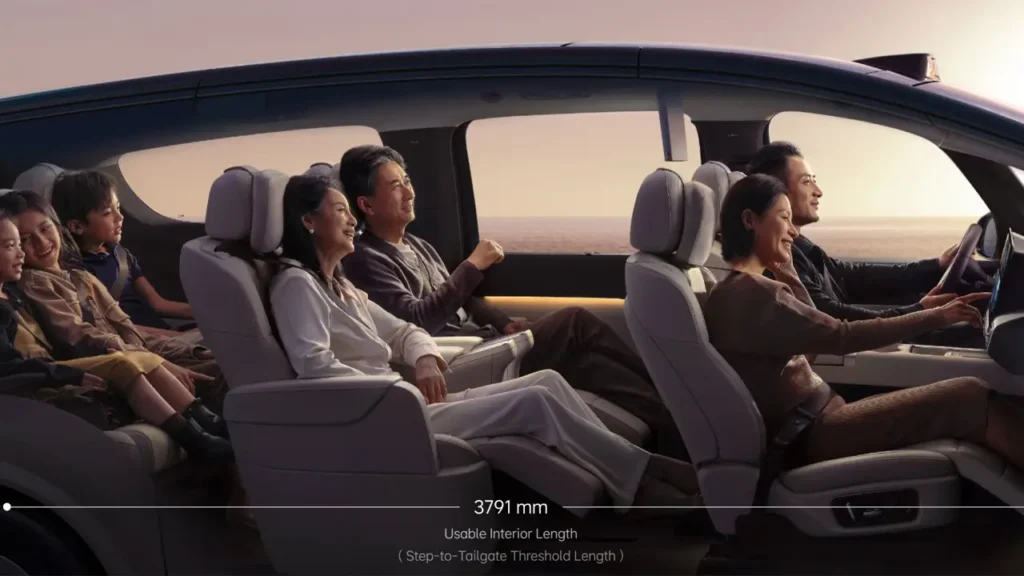 Li MEGA interior — three rows of seats and panoramic side windows