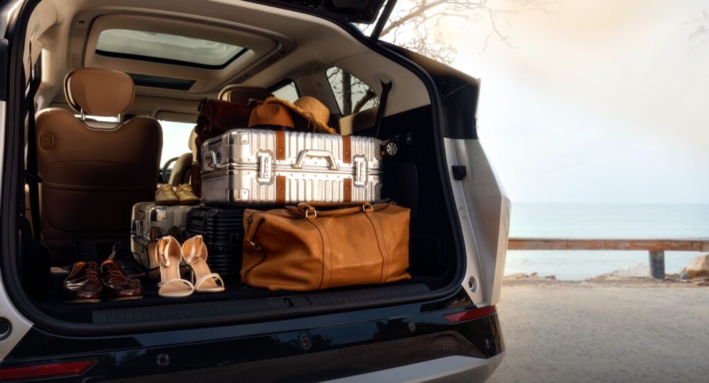 Luggage packed in trunk of Xpeng X9 electric minivan