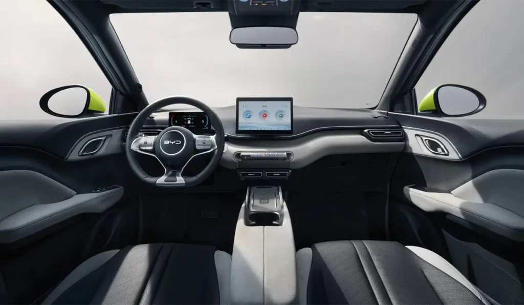 Interior dashboard and steering wheel of BYD Dolphin SURF