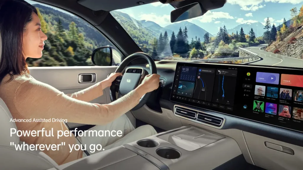 Driver operating Li L7 electric SUV with advanced infotainment system