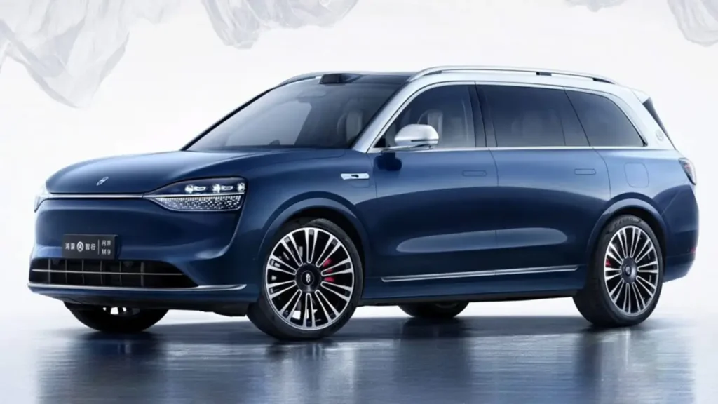 Premium Chinese EV AITO M9 electric SUV in dark blue color