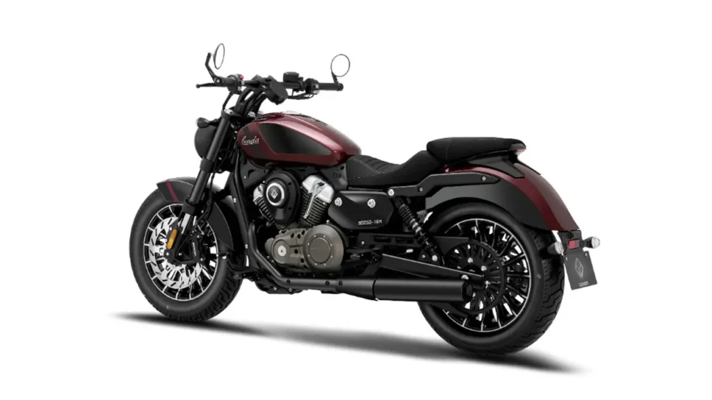 Benda Rock 250 in red and black – side-rear view of stylish cruiser motorcycle